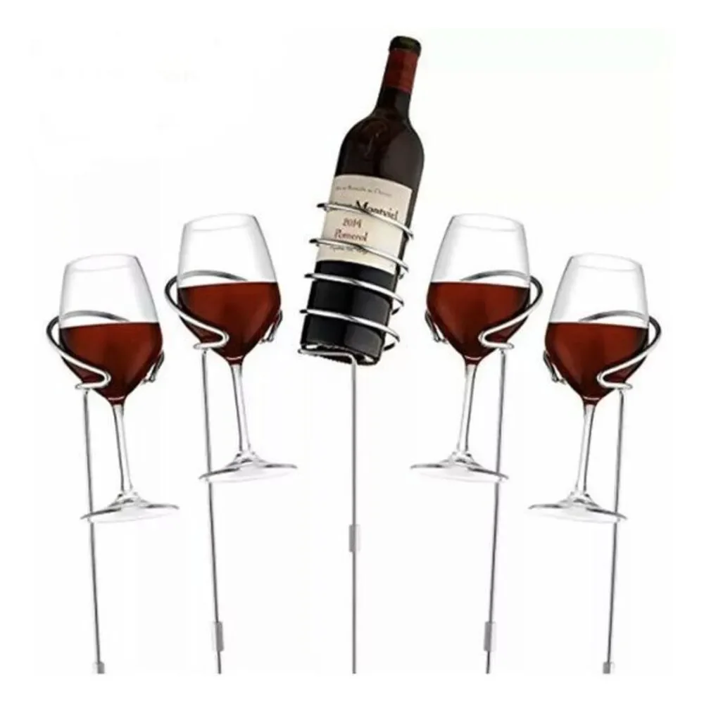 OutdoorWares Wine Bottle Wine Glass Standing Holder Rack Adjustable‎ Height